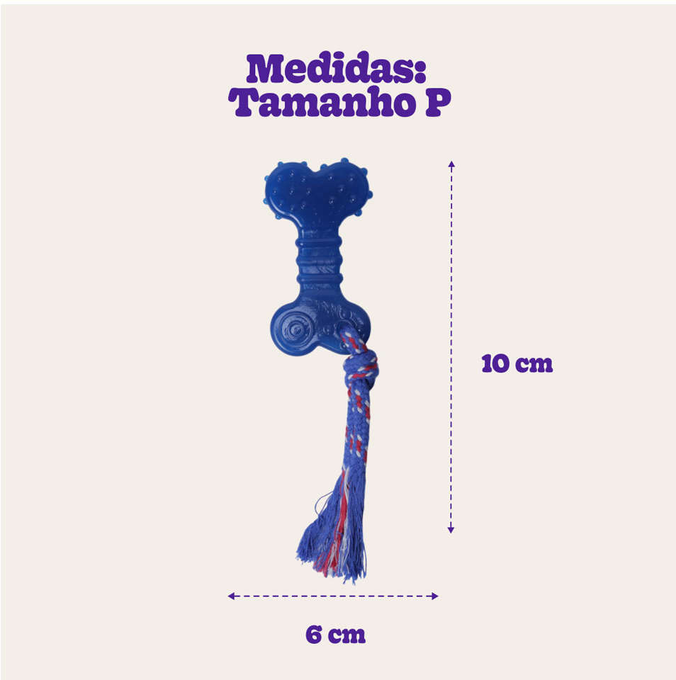 Brinquedo Odontopet Osso Dental Flat com Corda Azul para Cães - Tam. P
