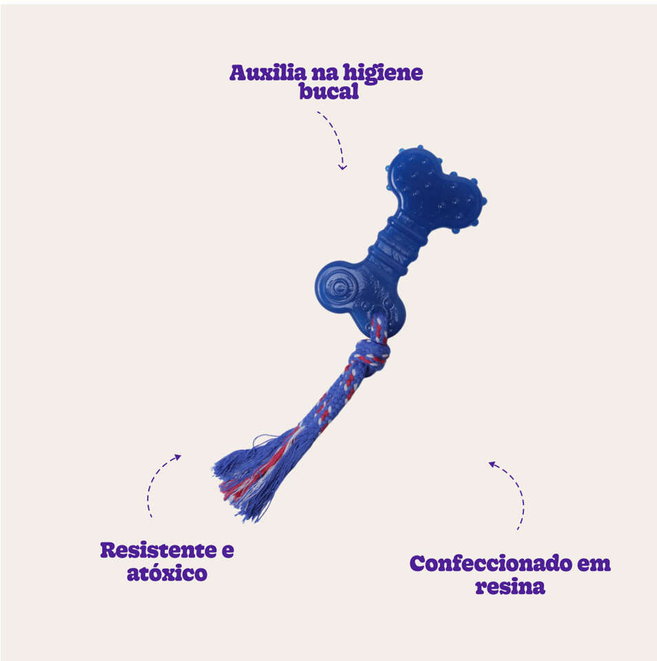 Brinquedo Odontopet Osso Dental Flat com Corda Azul para Cães - Tam. P