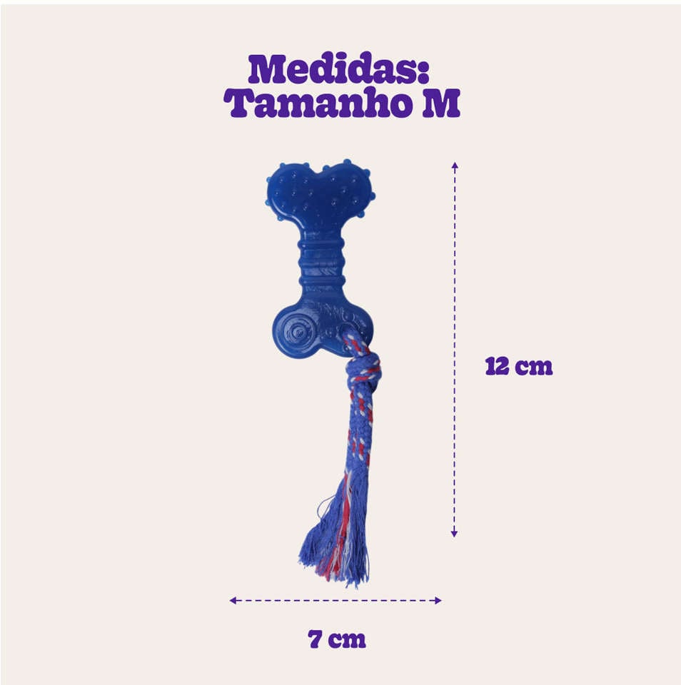 Brinquedo Odontopet Osso Dental Flat com Corda Azul para Cães - Tam. M