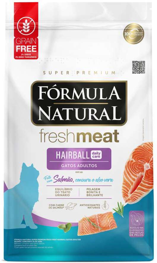 Ração Seca Fórmula Natural Hairball para Gatos Adultos Sabor Salmão com Cenoura - 7Kg