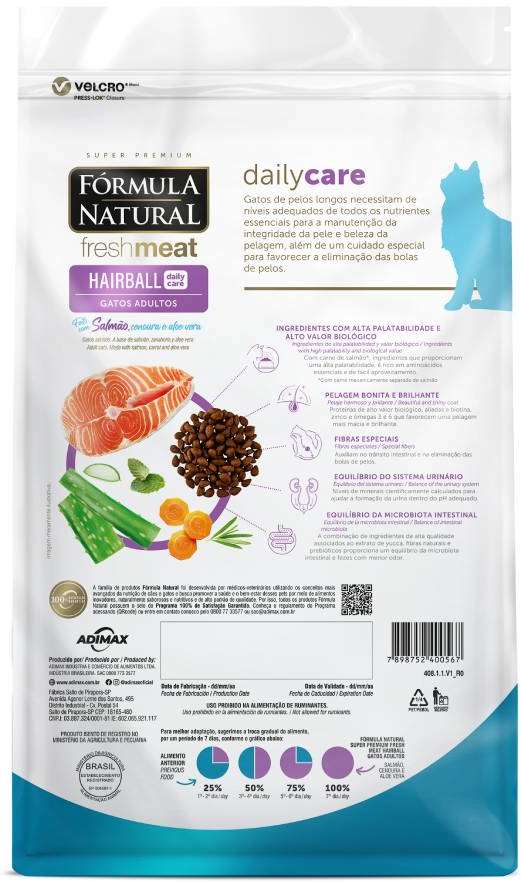 Ração Seca Fórmula Natural Hairball para Gatos Adultos Sabor Salmão com Cenoura - 7Kg