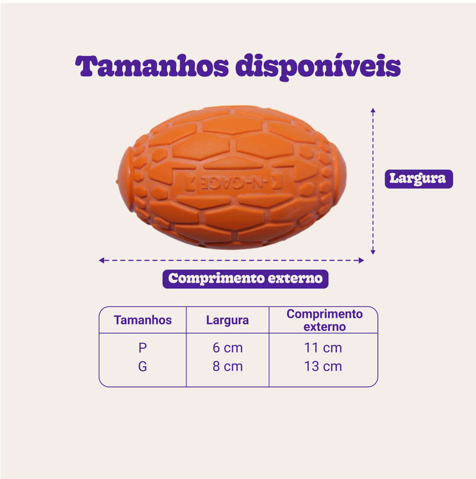 Brinquedo Mordedor Bola de Futebol Americano Laranja para Cães - Tam. G