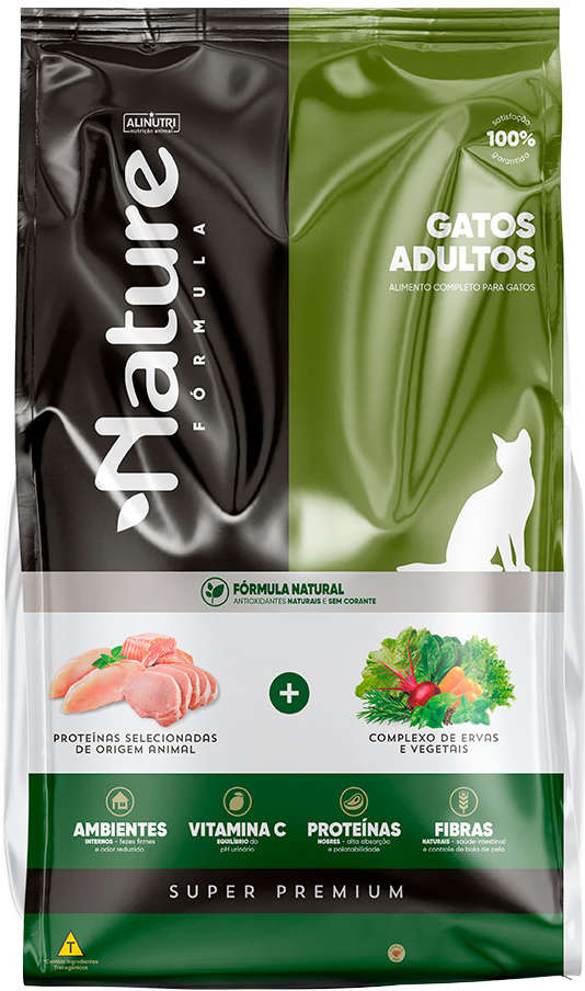 Ração Seca Alinutri Nature Super Premium para Gatos Adultos com Proteínas Ervas e Vegetais - 1Kg