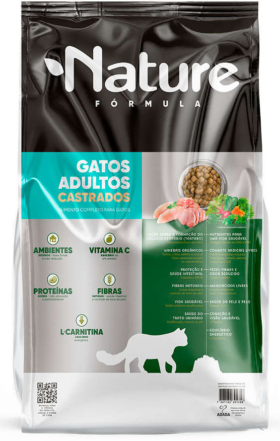 Ração Seca Alinutri Nature Fórmula Super Premium Para Gatos Adultos Castrados Sabor Proteínas Selecionadas - 10Kg
