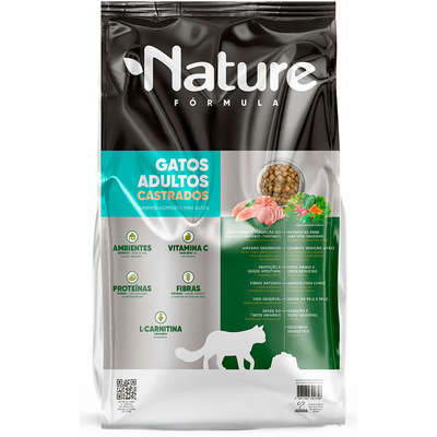 Ração Seca Alinutri Nature Fórmula Super Premium Para Gatos Adultos Castrados Sabor Proteínas Selecionadas