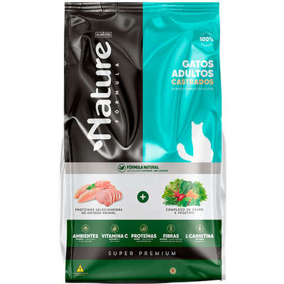 Ração Seca Alinutri Nature Fórmula Super Premium Para Gatos Adultos Castrados Sabor Proteínas Selecionadas