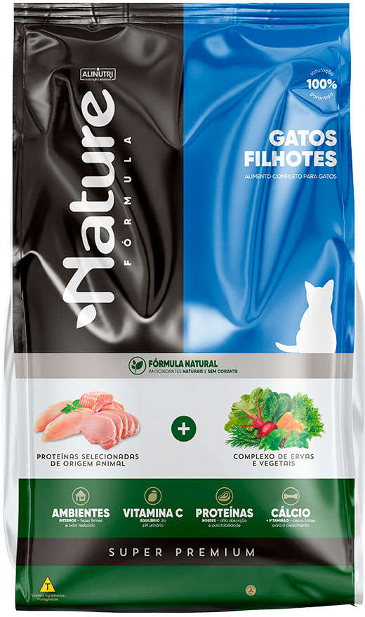 Ração Seca Alinutri Nature Fórmula Super Premium Para Gatos Filhotes Sabor Proteínas Selecionadas - 10Kg