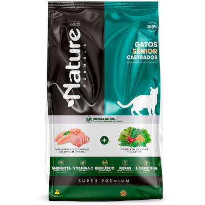 Ração Seca Alinutri Nature Fórmula Super Premium Para Gatos Sênior Castrados Sabor Proteínas Selecionadas