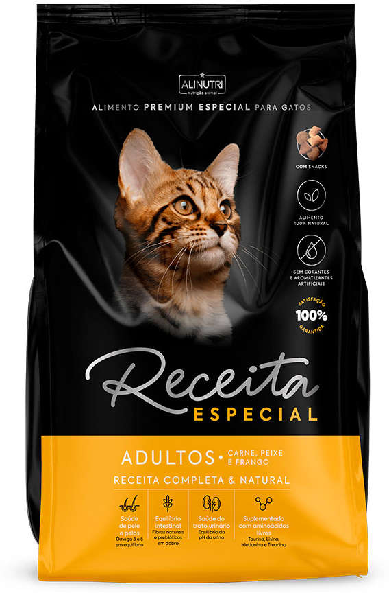 Ração Seca Alinutri Receita Especial Premium para Gatos Adultos Sabor Carne, Peixe, Frango - 10Kg