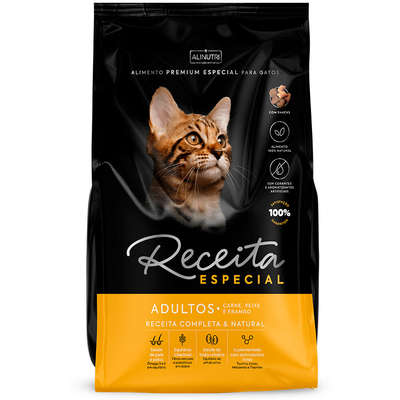 Ração Seca Alinutri Receita Especial Premium para Gatos Adultos Sabor Carne, Peixe, Frango