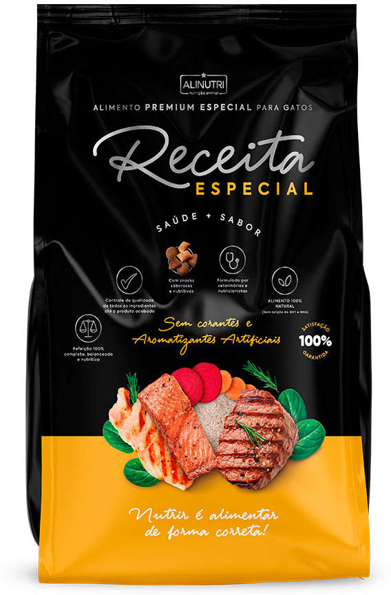 Ração Seca Alinutri Receita Especial Premium para Gatos Adultos Sabor Carne, Peixe, Frango - 10Kg