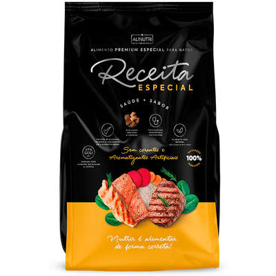 Ração Seca Alinutri Receita Especial Premium para Gatos Adultos Sabor Carne, Peixe, Frango