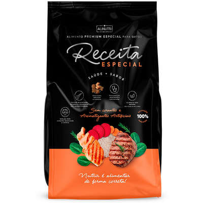 Ração Seca Alinutri Receita Especial Premium para Gatos Adultos Castrados Sabor Carne e Frango
