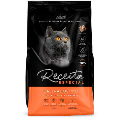 Ração Seca Alinutri Receita Especial Premium para Gatos Adultos Castrados Sabor Carne e Frango