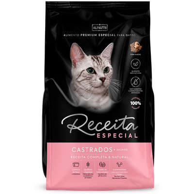 Ração Seca Alinutri Receita Especial Premium para Gatos Adultos Castrados Sabor Salmão