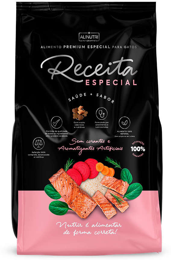 Ração Seca Alinutri Receita Especial Premium para Gatos Adultos Castrados Sabor Salmão - 20Kg