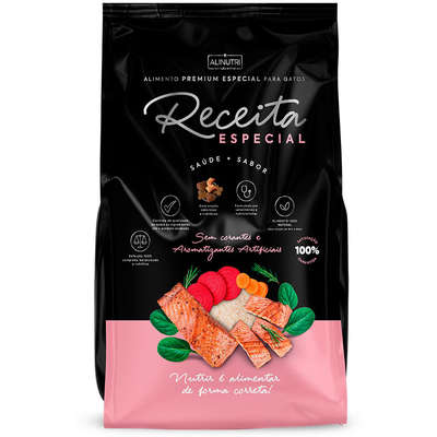 Ração Seca Alinutri Receita Especial Premium para Gatos Adultos Castrados Sabor Salmão