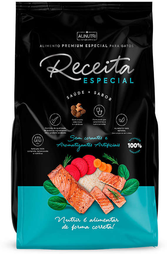 Ração Seca Alinutri Receita Especial Premium para Gatos Filhotes Sabor Salmão - 3Kg