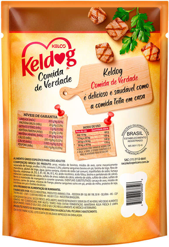 Ração Úmida Keldog Sachê Comida de Verdade Risoto de Carne para Cães - 100 g - 60 Unidades
