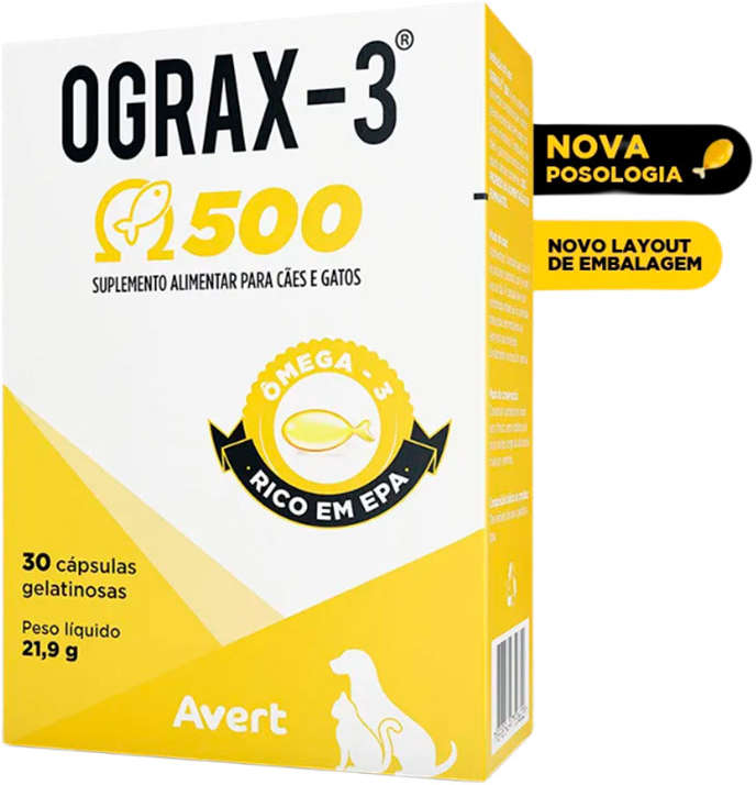 Suplemento Avert Ograx-3 500 para Cães e Gatos - 30 Cápsulas