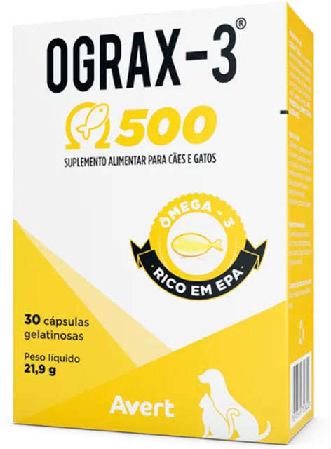 Suplemento Avert Ograx-3 500 para Cães e Gatos - 30 Cápsulas
