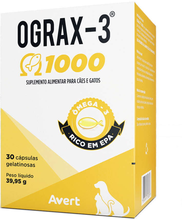 Suplemento Avert Ograx-3 1000 para Cães e Gatos - 30 Cápsulas