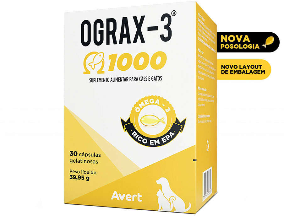 Suplemento Avert Ograx-3 1000 para Cães e Gatos - 30 Cápsulas
