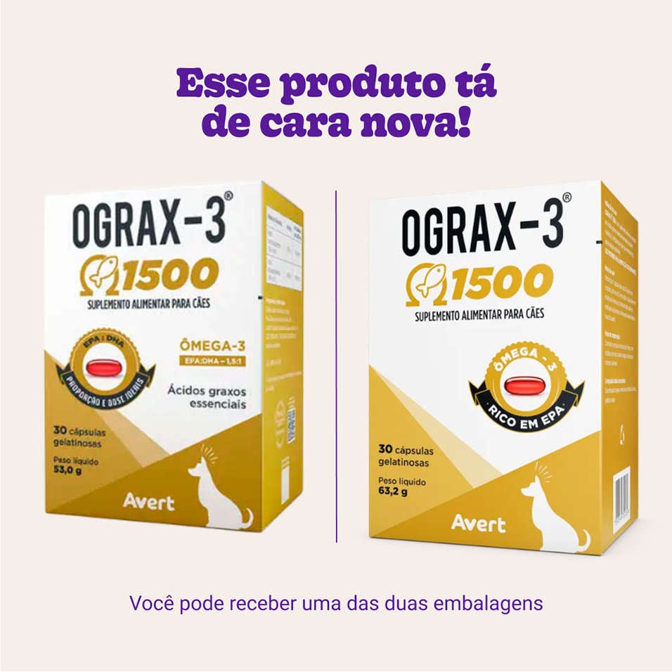 Suplemento Avert Ograx-3 1500 para Cães - 30 Cápsulas