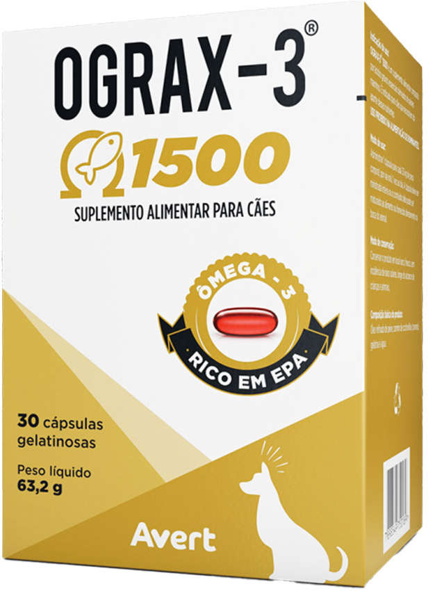 Suplemento Avert Ograx-3 1500 para Cães - 30 Cápsulas