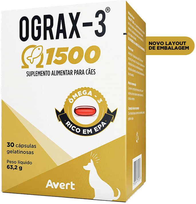 Suplemento Avert Ograx-3 1500 para Cães - 30 Cápsulas