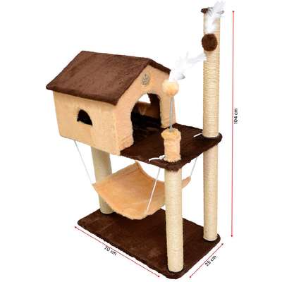Brinquedo Arranhador Casa e Rede Marrom e Bege