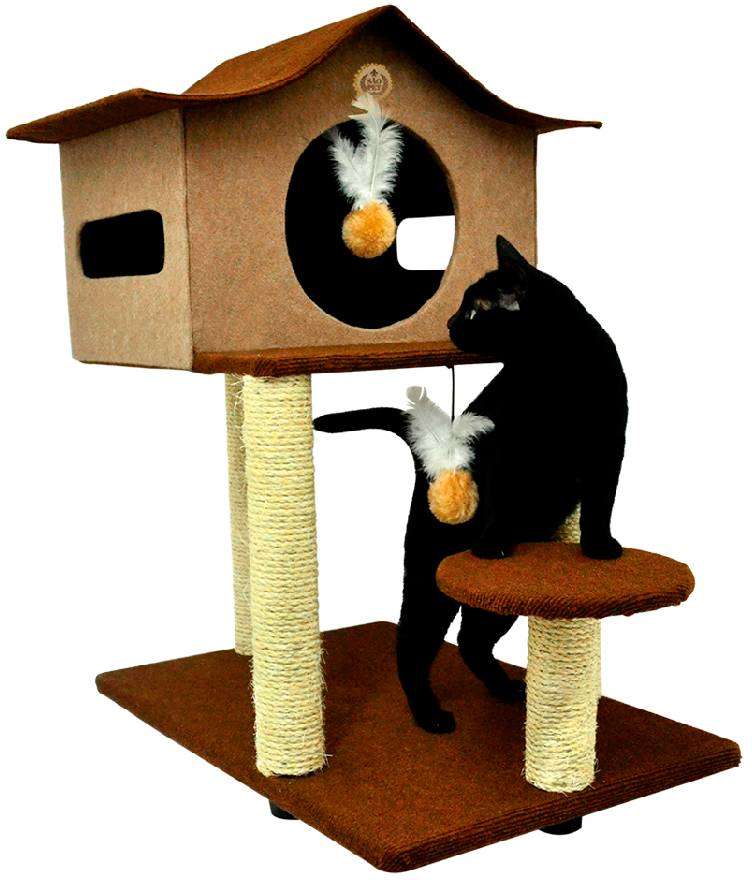 Brinquedo Arranhador Casa e Pedestal Marrom e Bege - Tam. Único