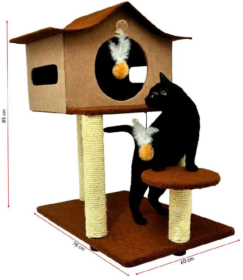 Brinquedo Arranhador Casa e Pedestal Marrom e Bege - Tam. Único