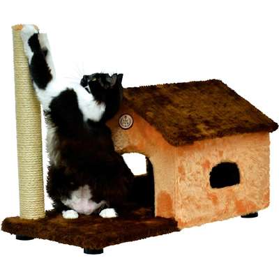 Brinquedo Arranhador Térreo Casa e Poste Marrom e Bege