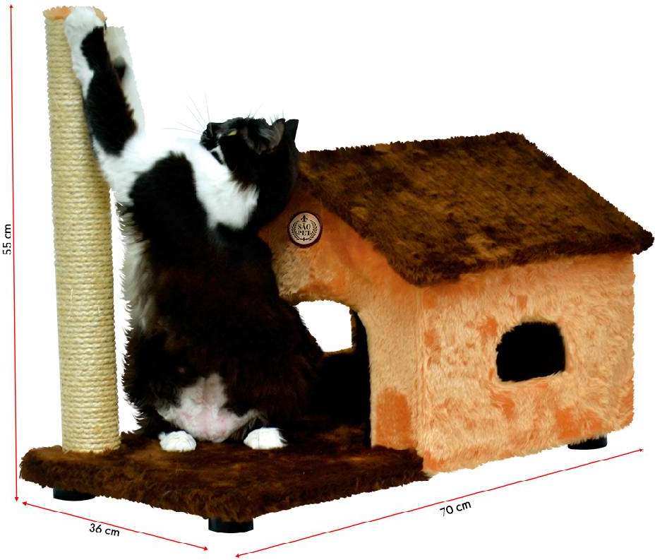Brinquedo Arranhador Térreo Casa e Poste Marrom e Bege - Tam. Único