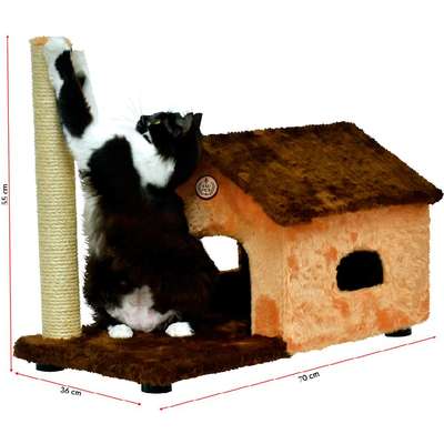 Brinquedo Arranhador Térreo Casa e Poste Marrom e Bege
