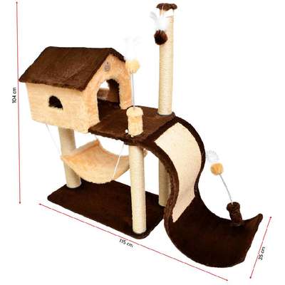 Brinquedo Arranhador Casa e Tobogã Marrom e Bege