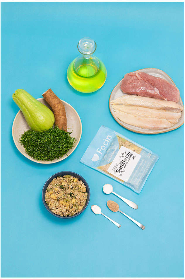 Ração Congelada Focin Alimentação Completa para Cães com Hipersensibilidade Sabor Peixe e Porco - 250 g