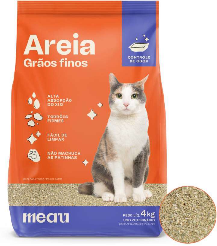 Areia Sanitária Meau Grãos Finos para Gatos - 4Kg