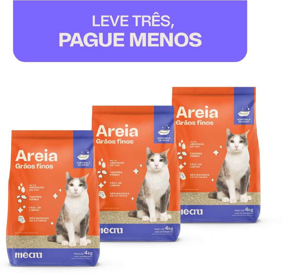 Areia Sanitária Meau Grãos Finos para Gatos - 12Kg (3 unidades de 4kg)