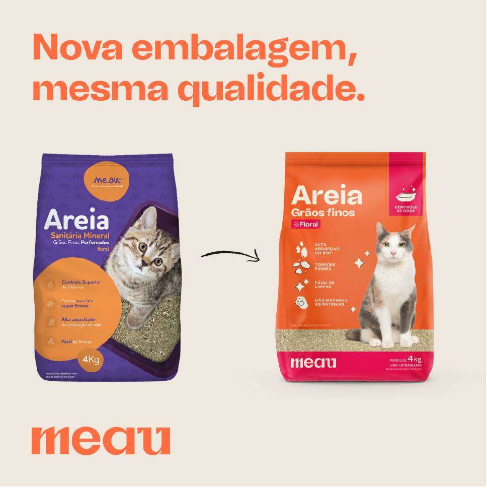 Areia Sanitária Meau Grãos Finos Perfume Floral para Gatos - 4Kg