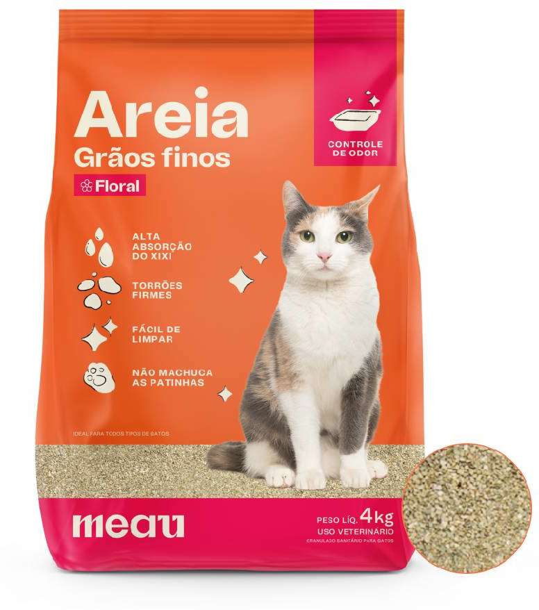 Areia Sanitária Meau Grãos Finos Perfume Floral para Gatos - 4Kg