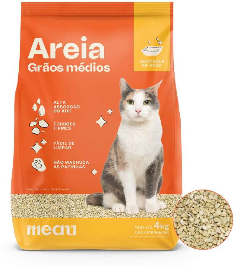 Areia Sanitária Meau Grãos Médios para Gatos - 4Kg