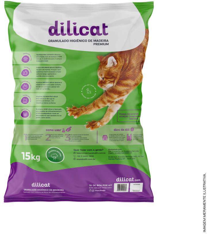 Granulado Higiênico de Madeira DiliCat Premium - 15Kg