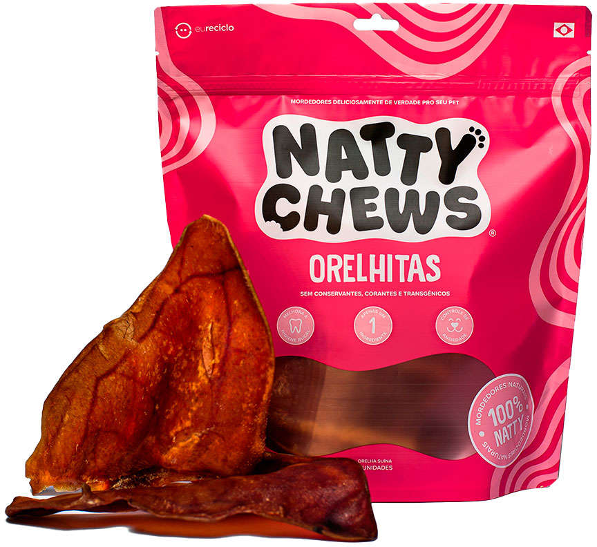 Petisco Orelhitas Natty Chews Orelha Suína Desidratada- 3 Unidades