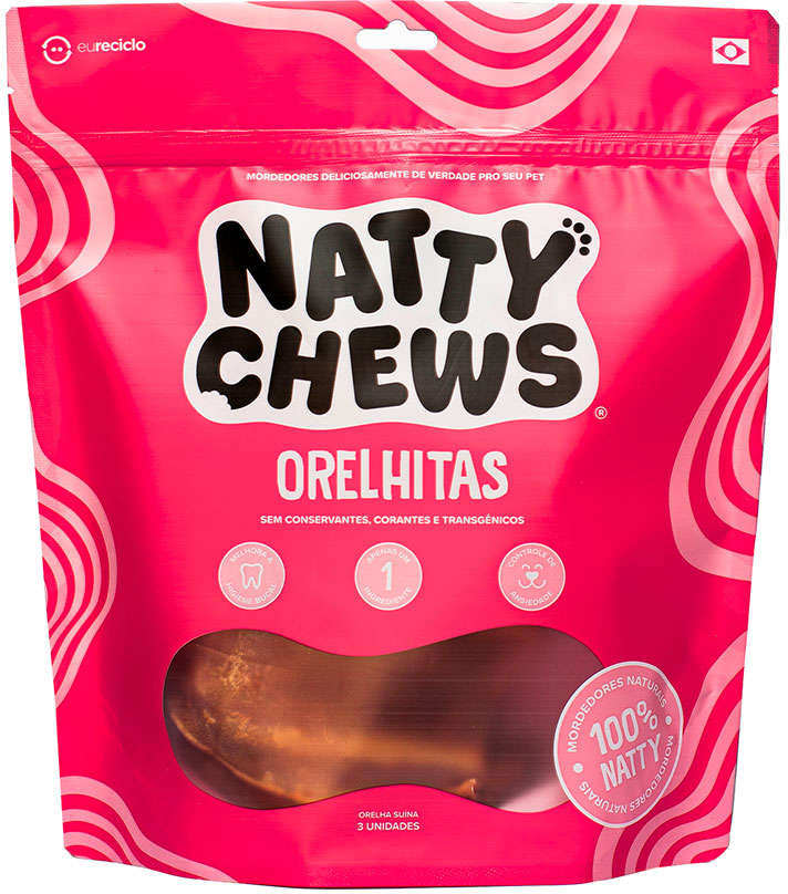 Petisco Orelhitas Natty Chews Orelha Suína Desidratada- 3 Unidades