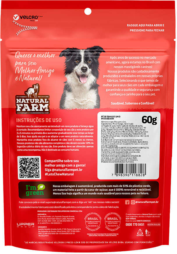 Petisco Pé de Frango Natural Farm Chews para Cães - 5 Unidades