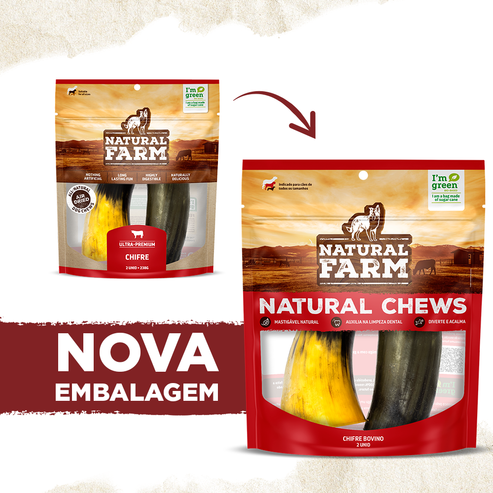 Petisco Chifre Bovino Natural Farm para Cães - 2 Unidades