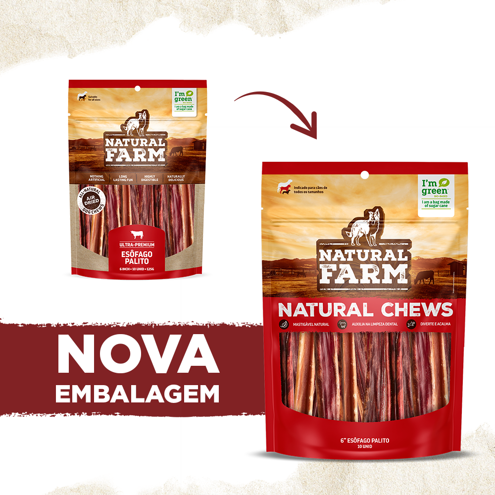 Esôfago Natural Farm para Cães Adultos 6'' - 10 Unidades