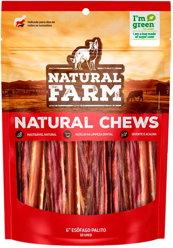 Esôfago Natural Farm para Cães Adultos 6'' - 10 Unidades